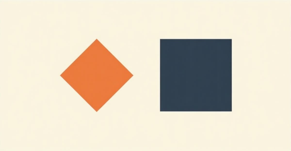 Small orange diamond beside a large navy square on cream background — visual asymmetry between gain and loss.
