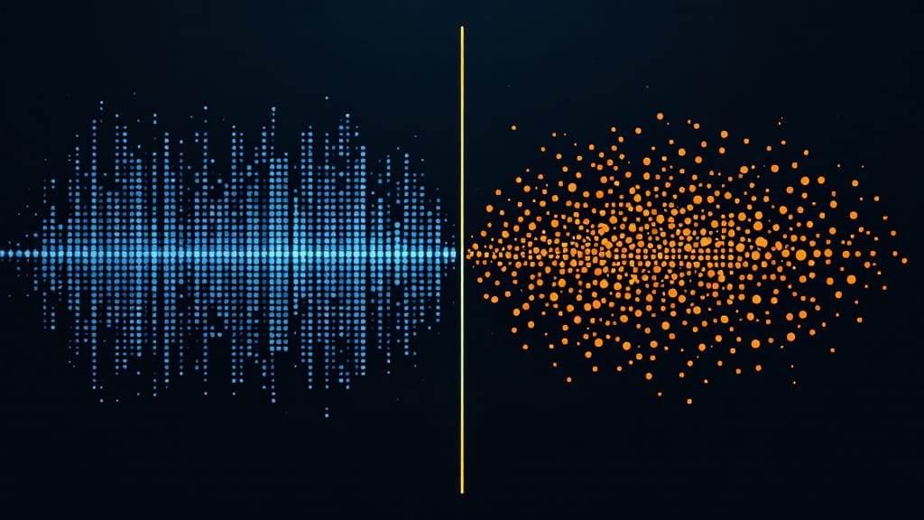 Three navy rectangles in a row, with a single orange diamond fitting precisely into the center one while drifting away from the others — personality trait match and mismatch in enterprise out