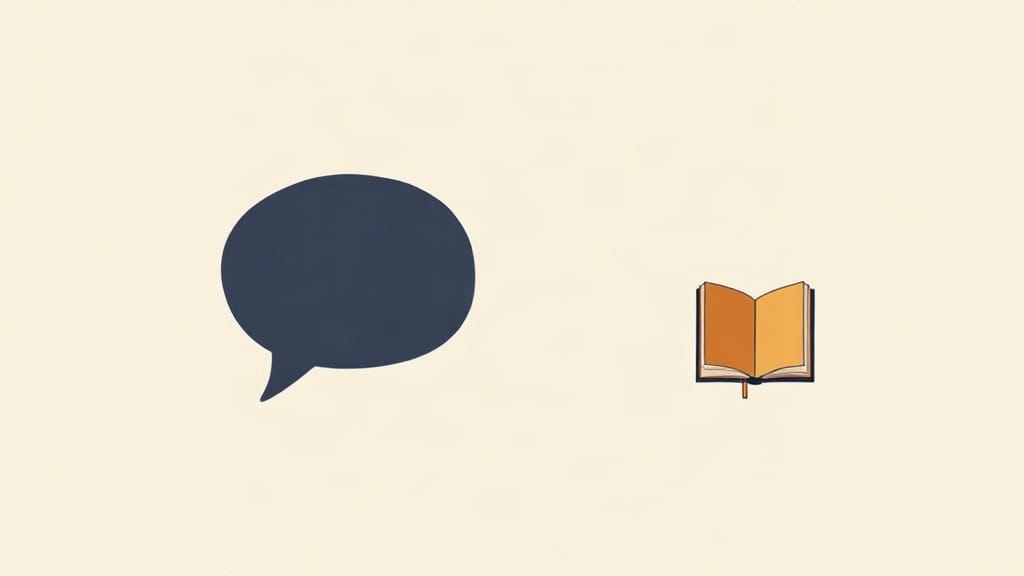 A large bold speech bubble on the left and a small quiet open book on the right on a cream background, representing extraverted outward communication versus introverted inward processing.