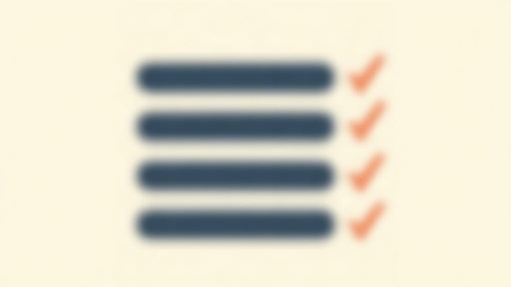 Five navy horizontal bars stacked vertically on a cream background, each with an orange checkmark, representing a five-item structural checklist.