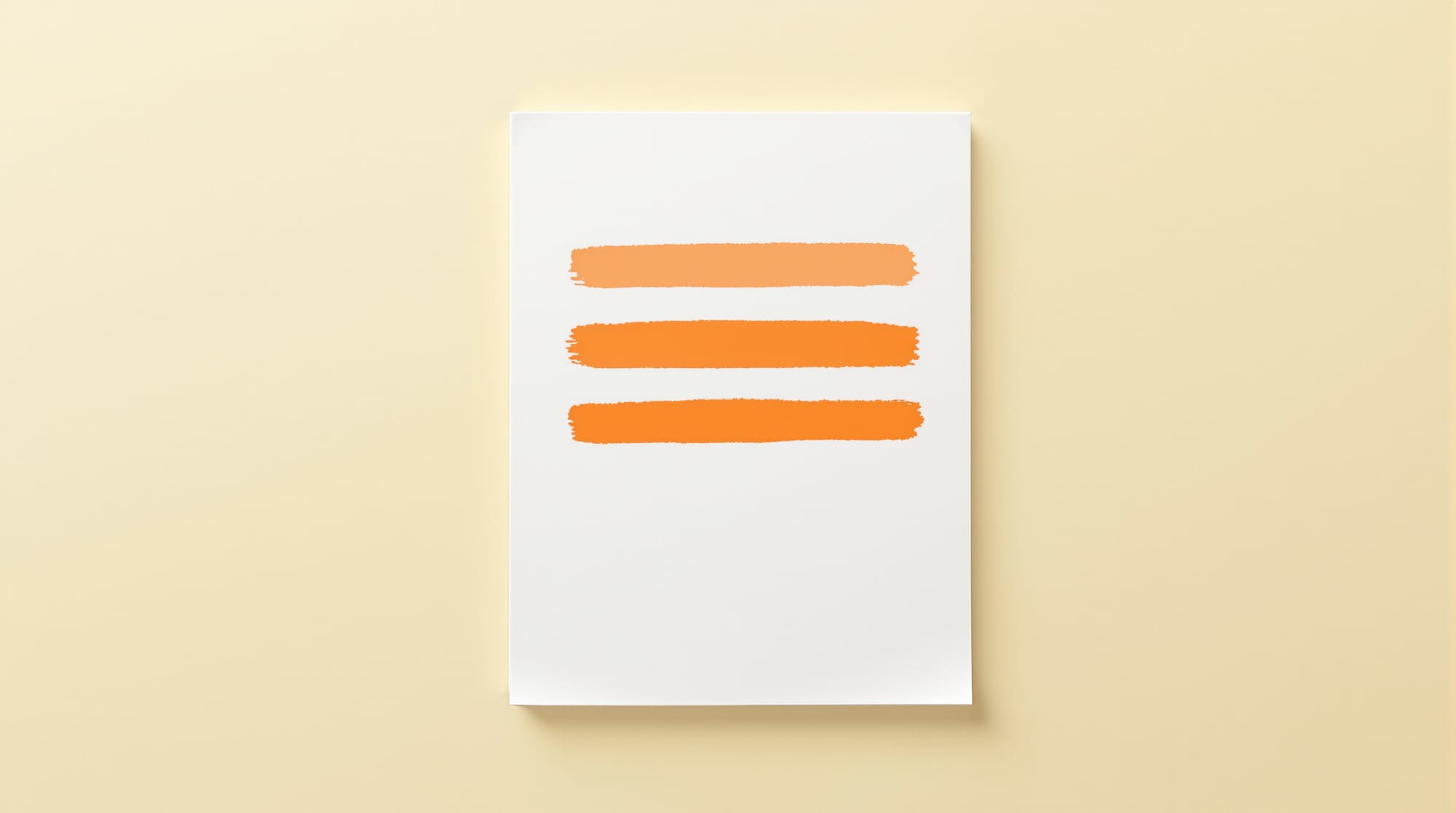 A cream-colored document page with several bold orange horizontal strikethrough marks crossing selected lines, suggesting AI fingerprint patterns being flagged on a pre-publish review.