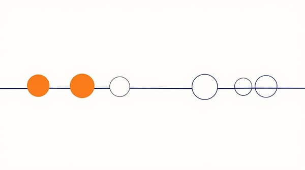 Six small geometric icons in a row on cream — three solid orange, two faded, one shifted upward — representing which of Cialdini's principles still work in 2026 B2B.