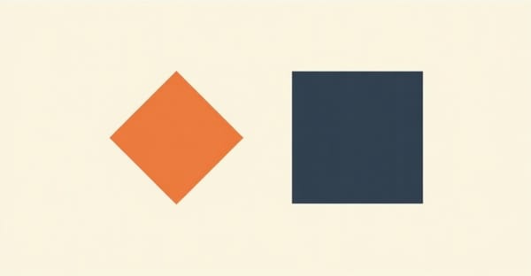 Small orange diamond beside a large navy square on cream background — visual asymmetry between gain and loss.