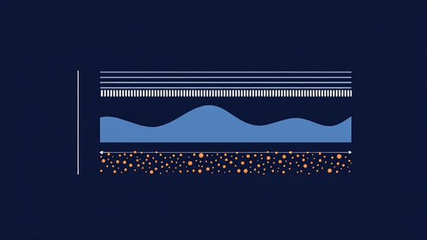 A thin orange stripe near the top representing surface text properties, and a deeper navy rectangle below divided into five equal vertical sections representing OCEAN personality dimensions.