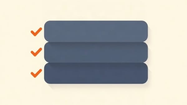 Three stacked navy blue panels each marked with an orange checkmark, representing the three components of strategic clarity: value proposition, differentiation, and call to action.