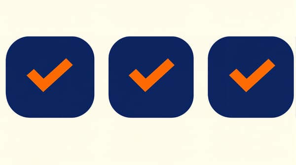 Three stacked navy blue panels each marked with an orange checkmark, representing the three components of strategic clarity: value proposition, differentiation, and call to action